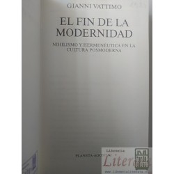 El fin de la modernidad Gianni Vattimo Ed. Planeta Agostini tapas duras